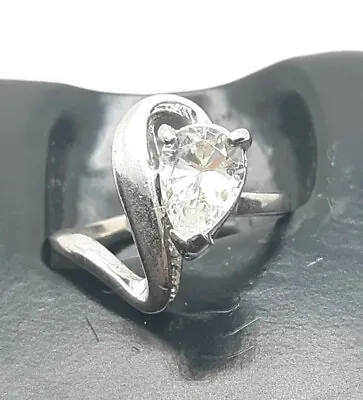 Pear Cut Solitaire Swirl C.Z. White 18kt H.G.E. Electroplated Ring Sz 8 • $16.40