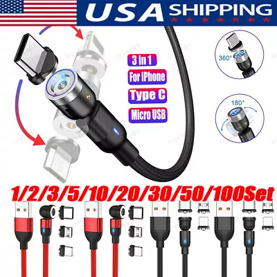 180°+360° Rotate Magnetic Charger Cable Phone Fast Charging Type C Micro USB Lot • $20.49