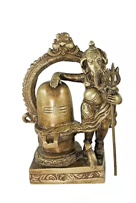 RARE Vintage Lord Ganesha Guarding Shiva-Linga Statue Hinduism 6.5  Tall • $124