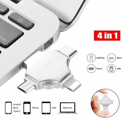 1TB 4 In 1 USB Flash Drive 128GB Type-c Pendrive Memory Stick For IPhone Samsung • £19.09