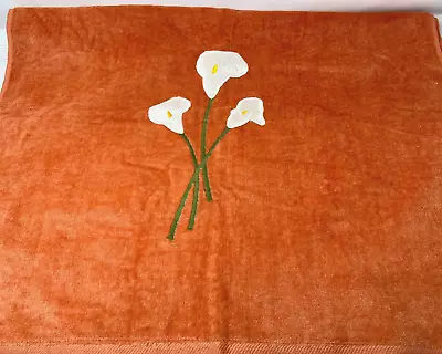 Vintage Martex Invitation Cotton Bath Towel Orange Embroidered Calla Lilies • $13.99