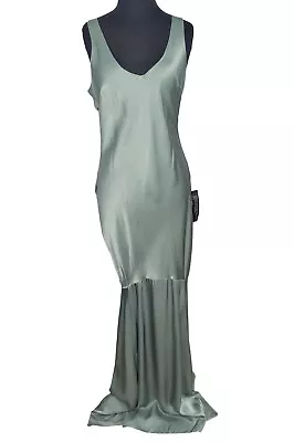 TOPSHOP Sleeveless Mermaid Maxi Dress Sage Green Viscose Asymmetric Buttons 8 • $58.50