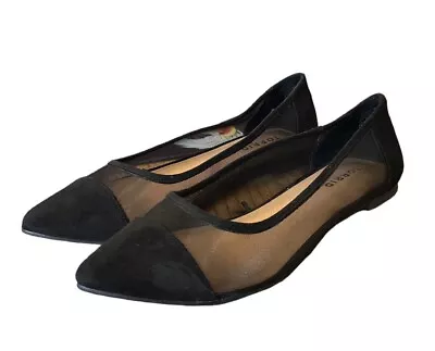 Womens 10 WW Black Slip On Torrid Flats Pointed Toe Extra Wide Velvet And Mesh • $16.99