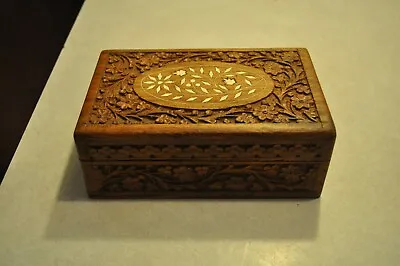 Set Of 3 India Vintage Handmade Carved Teak Wood Mosaic Jewelry Boxes Organazer • $23