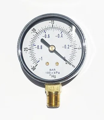 $11.27 • Buy Vacuum Dry Gauge -30-0 Hg 1/4 NPT Lower Side Mount For Air Water Oil 2.5  Dial
