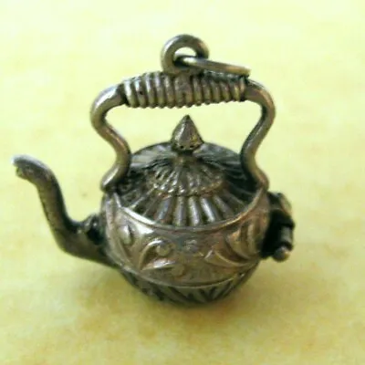 Vintage English Sterling Silver Large Opening Tea Kettle Charm Lovely Detail • $65