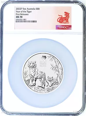 2022P Australia Silver Lunar Year Of The Tiger 5oz $8 Coin NGC MS70 FR • $287.99