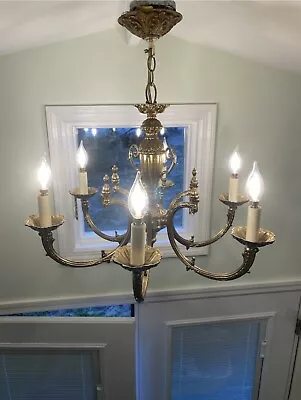 Vintage Brass Chandelier Art Deco Chandelier 6 Lights Chandelier. • $899.99