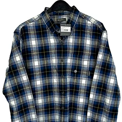 NEW Eddie Bauer LT Large TALL Mid-weight Flannel Button Down Plaid Blue Cotton • $29