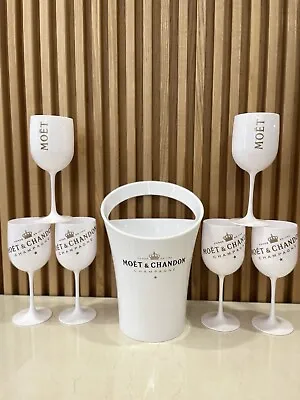 Sale!Set Of Cooler + 6 Glasses  Ice Bucket Moet&Chandon For Champagne Or Ice • $63.16