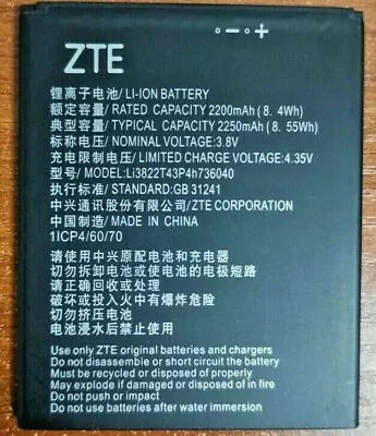 OEM Original ZTE 2200mAh Li3822T43P4h736040 For Vodafone Smart E8 / N8 / VFD-510 • $20.59