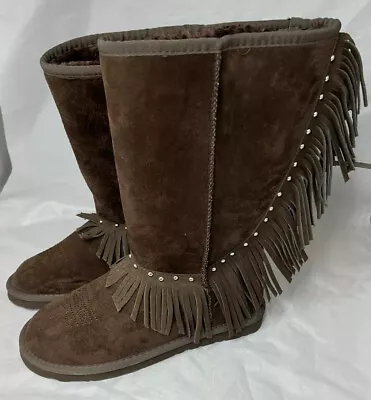 Montana West Winter Faux Fur Lined Suede Boots Size 7 Fringe ￼NEW • $32.99