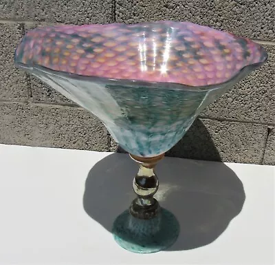 Massive Fine Lucy Chamberlain Vintage Vase Footed Bowl 1999 Art Glass Signed • £165.94