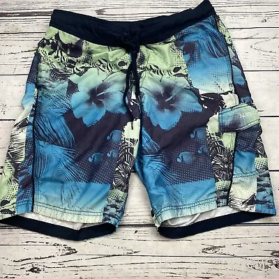 Men's Swim Trunks Medium Speedo Blue Shorts Drawstring Hibiscus Mesh Liner • $6.99