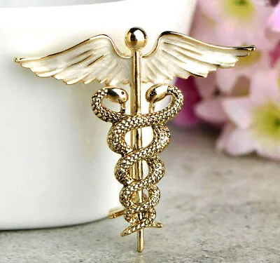Caduceus HEALER Doctor NURSE Double SNAKE Wings MEDICAL Symbol Enamel Brooch • $9.95