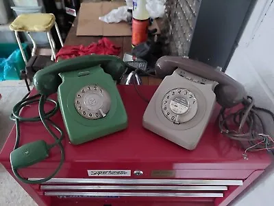 Vintage Pair GPO Rotary Dial Telephones 746 F 868 Phones Green Grey • £14.50