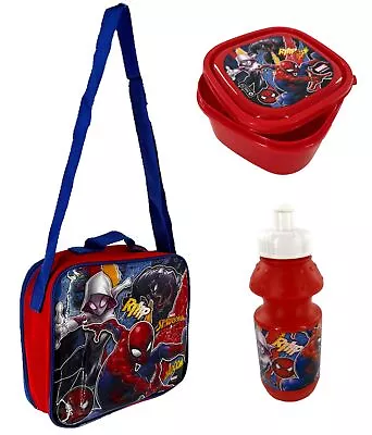 Spider-Man 3Pc Lunch Set Lunch Bag Drink Bottle Sandwich Box School • £13.49