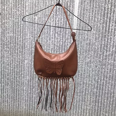 Y2K Leather Fringe Shoulder Bag Butterfly Purse Boho Hipster Accessory Small • $18
