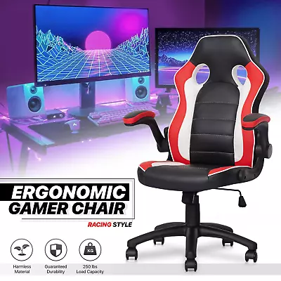 Red Faux Leather[PRO GAMER]Ergonomic Racing Chair Home Swivel Computer Desk Seat • $117.99