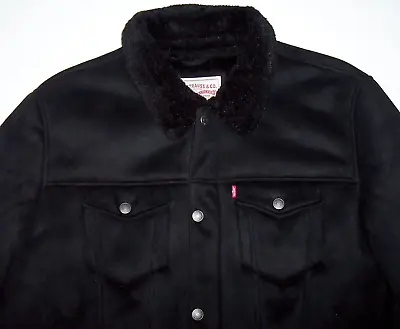 NWT Levi's $250 BLACK SHERPA-LINED Faux Suede TRUCKER Jacket Men's XXL RED TAB • $119.99