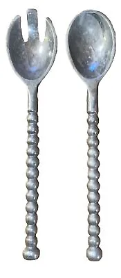 Vintage Mariposa Salad Serving Spoon & Spork Set “string Of Pearls” Pewter Retro • $22