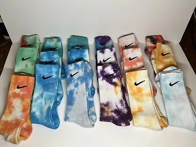 $14.99 • Buy Nike Socks Custom Tie Dye Official Dri Fit Crew (Purple/ White/ Yellow)