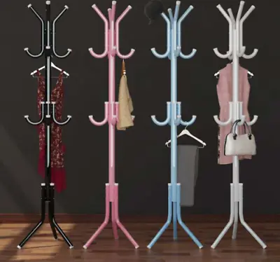12 Hook Coat Stand Coat Hat Jacket Umbrella Floor Standing Rack Clothes Hanger • £13.98