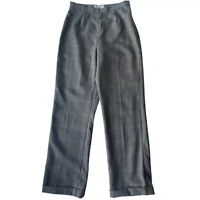 Amanda Smith Vintage Pants Size 4 Brown Glen Plaid Wide Leg Wool Blend Lined 90s • $25.50