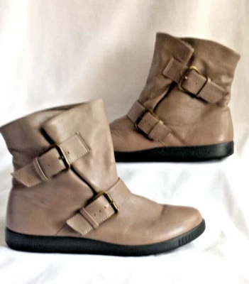 £29.95 • Buy Beige HOTTER Flat Leather Platform Boots, Straps, Buckles UK 7  EUR 41