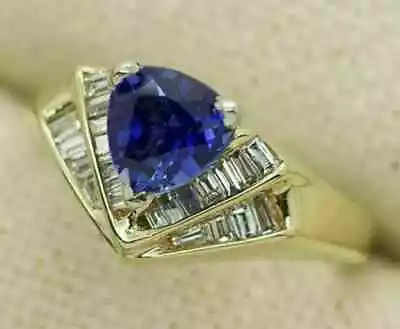 14K Yellow Gold Plated 2CT Trillion Lab Created Tanzanite Cocktail Wedding Ring • $90