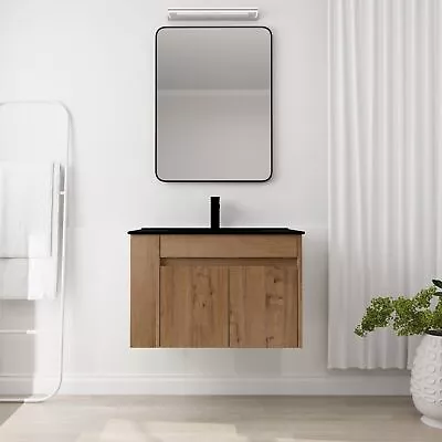 30 Bathroom Vanity With Black Ceramic Basin And Adjust Open Shelf，Imitative Oak • $593.06