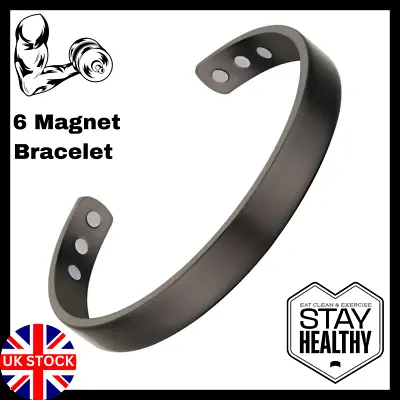 Mens Magnetic Copper Bangle Pain Relief Energy Arthritis Bracelet Gift Bio Black • £5.69