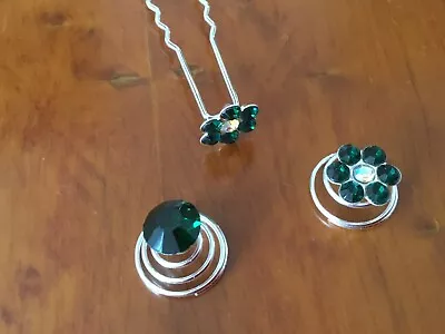 £3.85 • Buy Jewels Gems Hair Pin Spring Coil Weddings.proms Dark Green