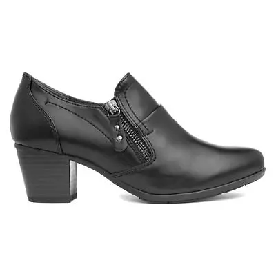 Jana Softline Womens Shoes Black Adults Ladies Court Zip Heeled SIZE • £39.99