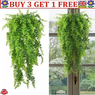 Artificial Fern Flowers Fake False Hanging Trailing Plants Garden Outdoor Decor • £3.19