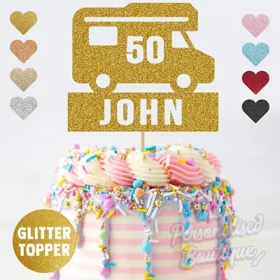 Personalised Custom Glitter Cake Topper Camper Van Motor Home Birthday Cake • £4.99