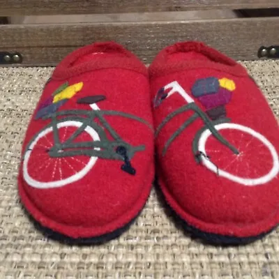 Haflinger Slippers Womens Size 7 EU 40 Red Bicycle German Pure Wool • £47.38