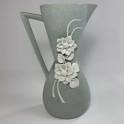 Vintage Mid Century Ucagco Ceramic Japan Blue Pitcher Vase W/ 3D Floral **AS IS • $15.95