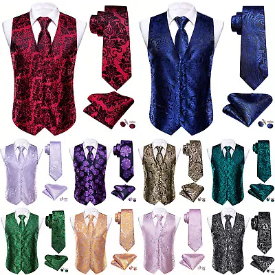 Mens Formal Wedding Casual Waistcoat Suit Vest Slim Tuxedo Silk Tie Set Jacket • £10.99