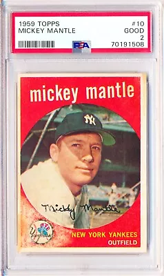 1959 Topps #10 MICKEY MANTLE PSA 2 - JUST GRADED! NEW CASE! • $333.33