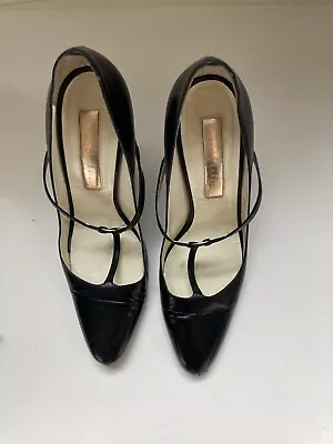 £89 • Buy Rupert Sanderson T-Bar Mary Jane Black Stilettos Size 39.5