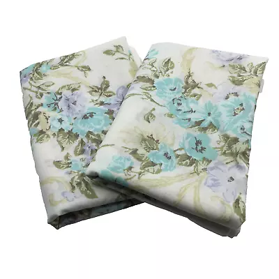 Vtg Utica JP Stevens Aqua Blue Flower Standard No Iron Percale Pillow Cases • $12.95