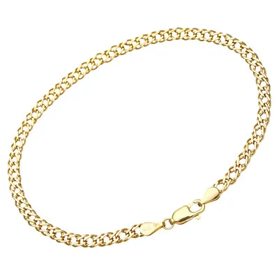 9CT YELLOW GOLD 7.5 Inch DOUBLE CURB LADIES BRACELET - UK HALLMARKED • £99.95