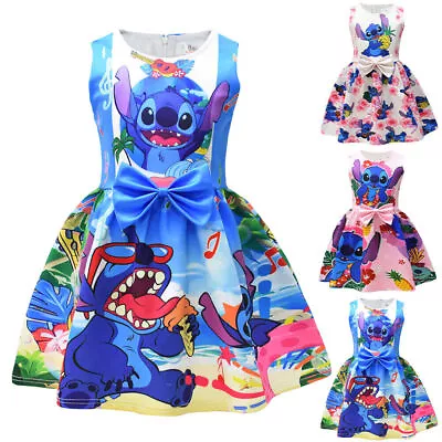 Kids Girl Lilo & Stitch Costume Skirt Sleeveless Princess Birthday Skater Dress • £10.86