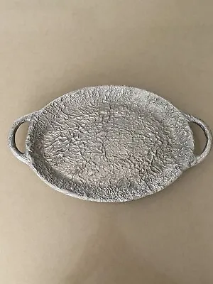 $45 • Buy Serving Tray With Handles, Silver Colour Metal Ripple Effect Excellent Condition