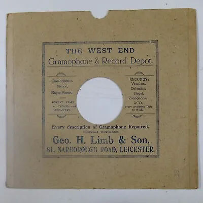 Cardboard 12  78 Gramophone Record Sleeve  GEO H LIMB LEICESTER • $10.58