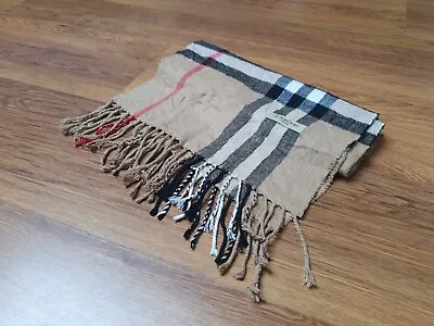 £99.99 • Buy Authentic Vintage Camel Brown Burberry Scarf Giant Nova Check Cashmere I