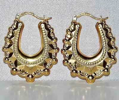 9ct Gold Victorian Oval Gypsy Creole Hoop Earrings - Solid 9ct Gold • £105.95