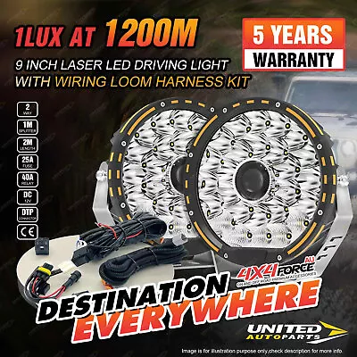 9Inch Laser LED Driving Osram Spot Lights Round Headlights + Wiring Loom Harness • $287