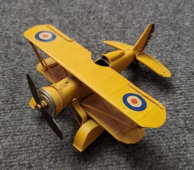 Vintage Handmade Yellow WW1 Military Metal Tin 6.5 X6  Biplane Airplane • $11.66